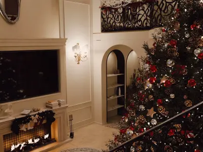 Classic Interior Design with Grand Staircase and Christmas Decor 3D model