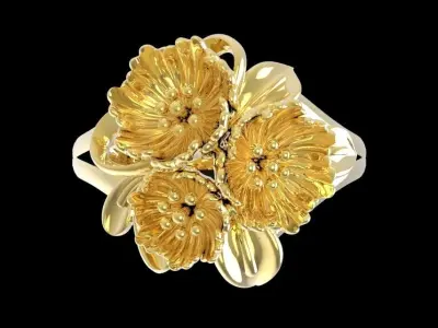 Womens Chrysanthemum Flower Gold Ring 3D Model    633 3D print model