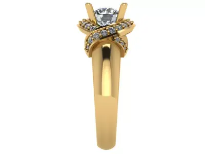 round shank hugged solitaire ring with pave all around  3D print model