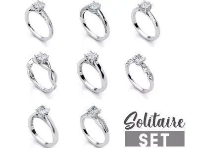 Solitaire ring set 3D print model