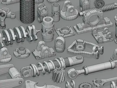 Hard Surface Mechanical Kitbash  Quad Topology  Bundle 3D Model Collection