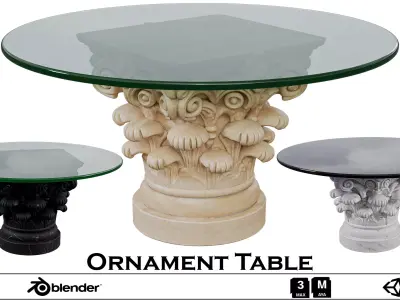 Ornament Table - Classical Pedestal Tables with Glass Tops Low-poly 3D model