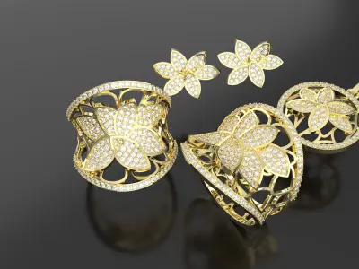 Gold and Diamond Jewelry Collection Ring Pendant Earrings 3D print model