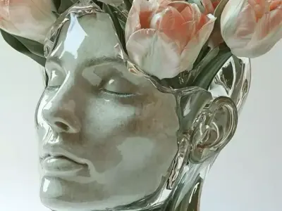 Glass Head Vase  Artistic Human Face Flower Arrangement Low-poly 3D model