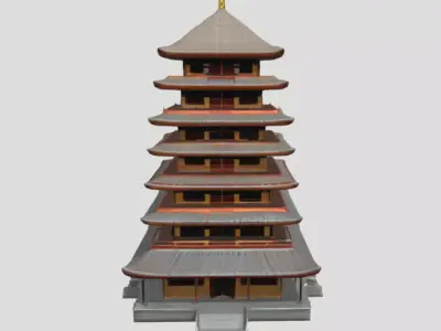 Multi-Tiered Architectural Building  PBR Textured Game-Ready  Low-poly 3D model