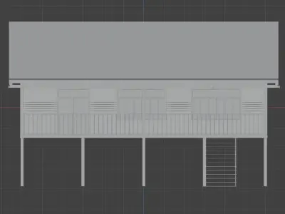 Wooden House with Veranda on Stilts Free 3D model