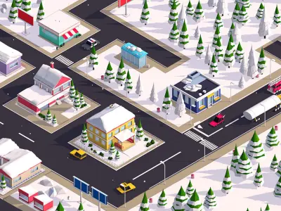 Cartoon Low Poly City Winter Pack Low-poly 3D model