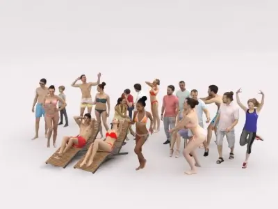 20x 3D PEOPLE LOW POLY SPORT SPORTS BEACH SUMMER PEOPLE CROWDS Low-poly 3D model