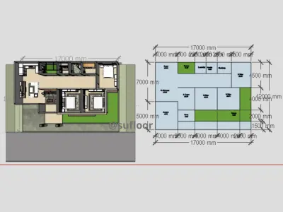 House 17x12m code 405 - Sketchup 3D model