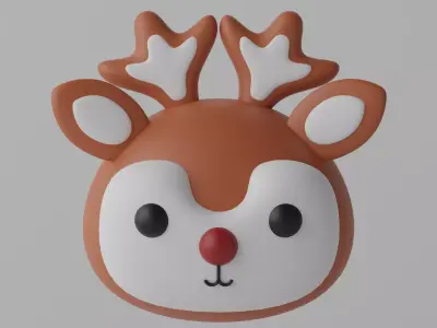 Cartoon Cute Deer Head 3D model