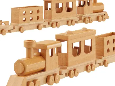  TRAIN LOCOMOTIVE AND CARS 3D model