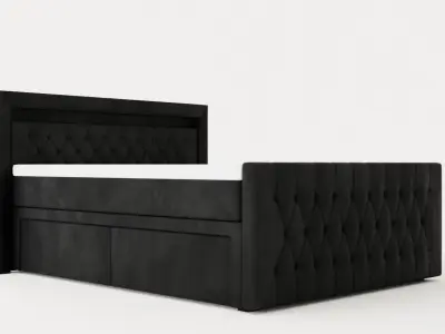 Franco Bed Package 160x200 Led Lighting Black Artificial Leather Low-poly 3D model