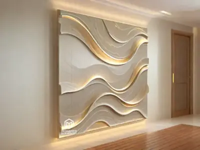 modern panel wall decor set wall relief mural CNC 90 3D model