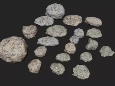 Stone Collection rocks and pebbles Low-poly 3D model