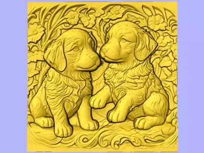 DOIS CACHORROS FILHOTES 3D model