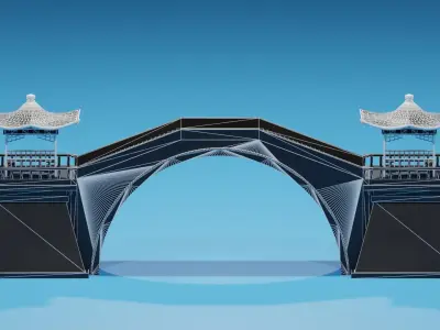 Cartoon Chinese Pavilion and Stone Bridge 3D model