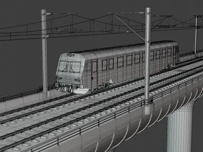 Bridge with passenger diesel train 3D model
