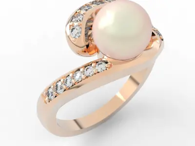 6mm Pearl engagement ring 3D print model