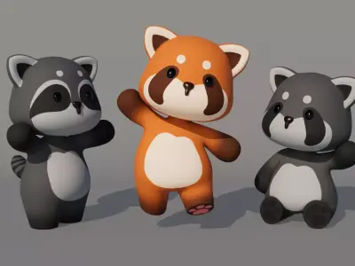 Rigged Cartoon Raccoon Low-poly 3D model