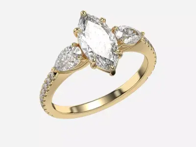 Three Stone diamond Ring 3D print model