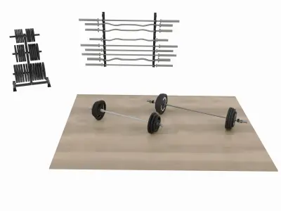 gym barbell rack with four weights Low-poly 3D model