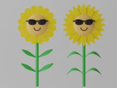 Cartoon Sunflower With Sunglasses 3D model