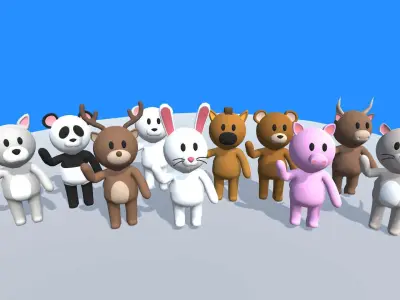 Lowpoly Animal Characters - Cartoon Humanoid Animal Characters Low-poly 3D model