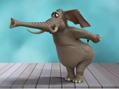 Elephant Cartoon Rigged Low-poly 3D model purchase