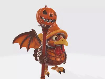 Halloween Turkey Wizard with Pumpkin Staff  3D print model