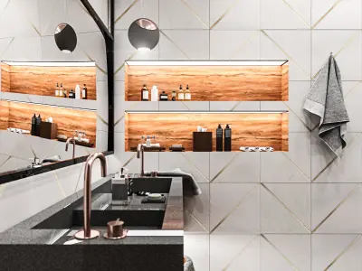 Bathroom modern with tile and wooden accents 3D model