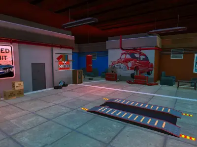   Low Poly garage with Interior Environment Low-poly 3D model