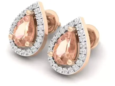 AV 325 Diamond Halo Style Ladies Teardrop Stud Earrings 3D print model