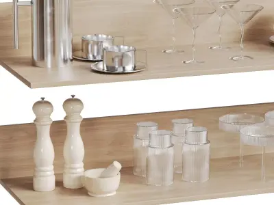 Kitchenware Decor Set On Shelves 3D model
