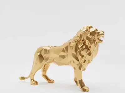 Gold Lion Sculpture 3D Geometric Animal Art Modern Design Low-poly 3D model