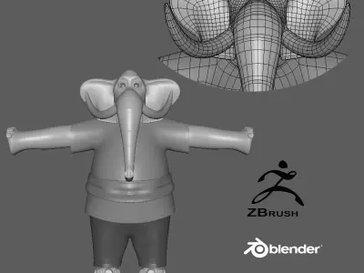  Cartoon Elephant - base mesh Low-poly 3D model