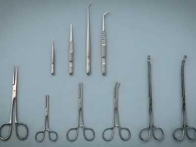 Forceps Tweezer Pincette - Medical Instruments Low-poly 3D model