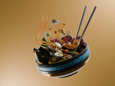 Ramen Noodle Bowl Detailed 3D Food Model 3D model