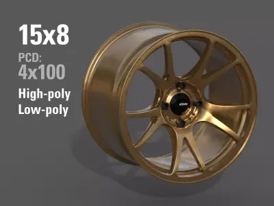  Konig Freeform 15x8 PCD 4x100 Rim Low-poly 3D model
