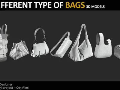 35 DIFFERENT TYPE OF BAGS BACKPACK BRIEFCASE PURSE Low-poly 3D model