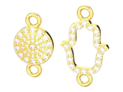 Two diamond necklace pendant hamsa and evil eye 3D print model