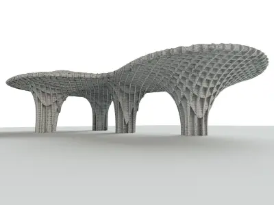 Rectangular spiral  and curve waffle pavilions 3D model