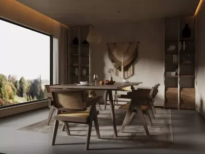 B restaurant dining table and chairs 3D model