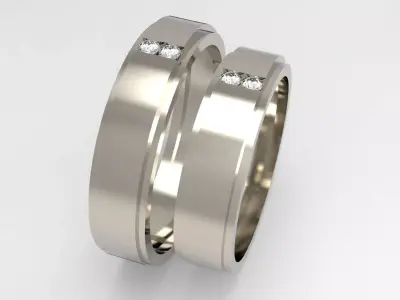 Modern Bond  Wedding Ring Set 3D print model
