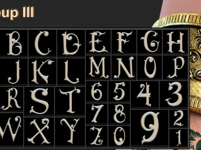 144 Ornamental Alphabet and Number Brush  Alpha  3D model Vol 6 3D model