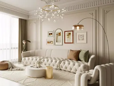 French Retro Style Living Room 3D Model 3D model