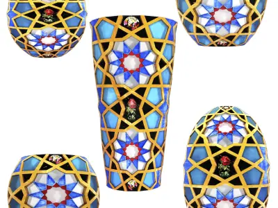 Collection of traditional vases and traditional panels 3D model