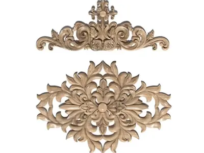 Cartouche-034 ornate wood carvings - 3D model