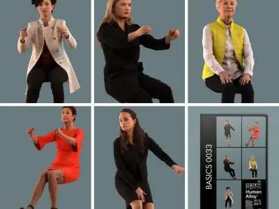 Low-poly set of 3D women driving a car 3D model