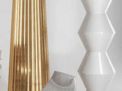 Decorative Set 1 three vases and gold vase Low-poly 3D model
