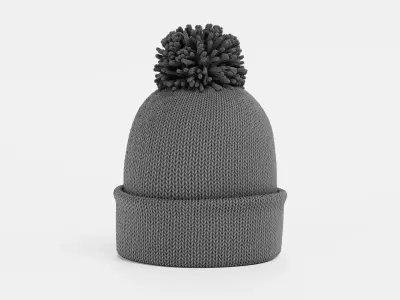 Winter Hat V3 - Grey Knitted Beanie with Pom-Pom 3D model